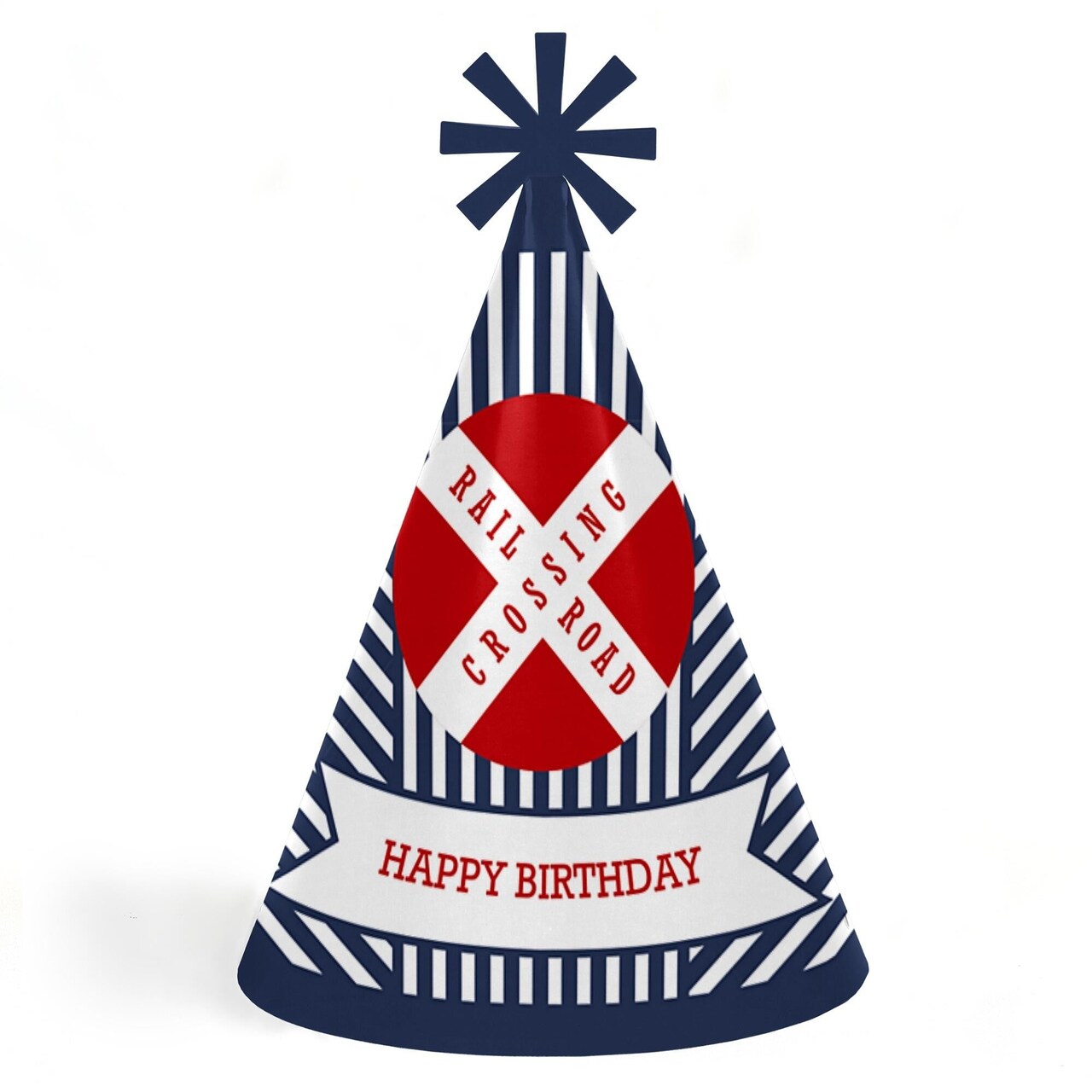 Big Dot of Happiness Railroad Party Crossing - Steam Train Cone Happy Birthday Party Hats for Kids and Adults - Set of 8 (Standard Size)